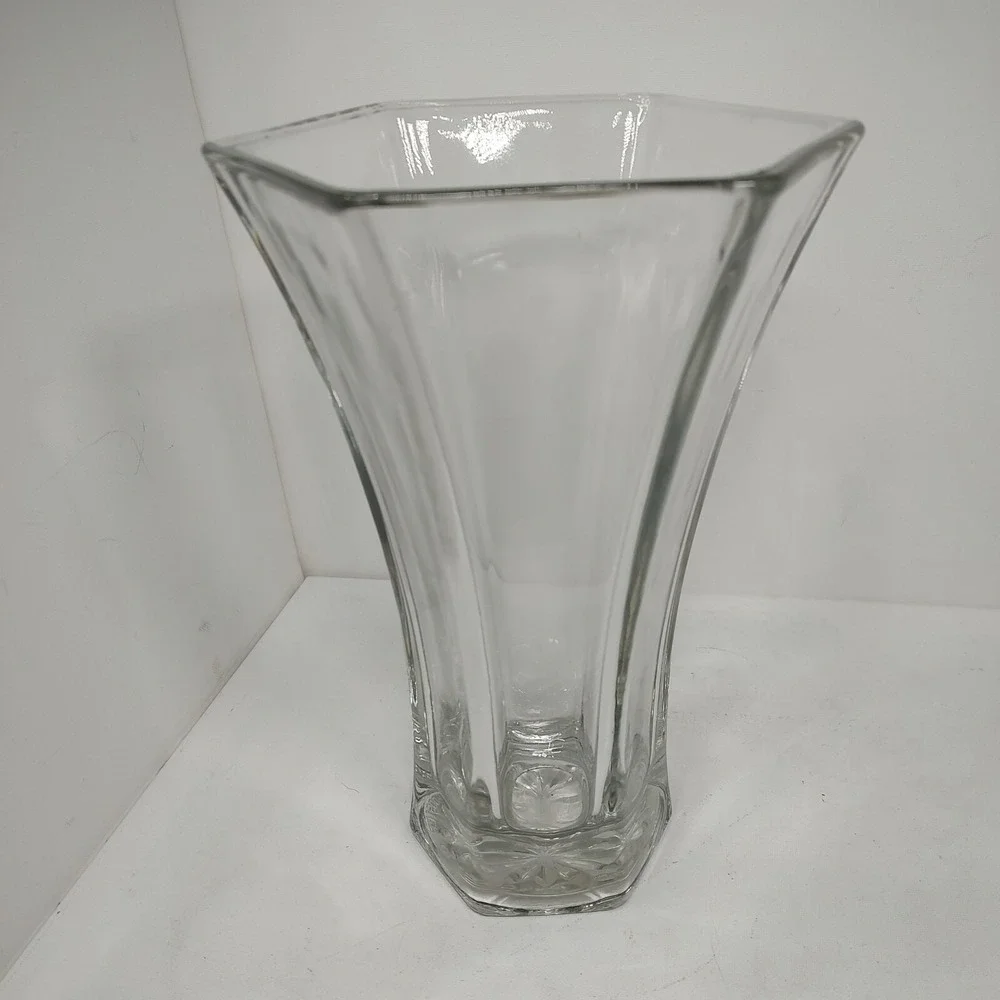 VTG HOOSIER 4041 Glass Vase Heavy 6 Side Hexagon Clear Vase Tall 10+ inch L22112